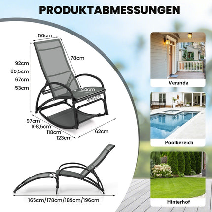 2 in 1 sun lounger convertible rocking chair with adjustable backrest and curved armrests gray
