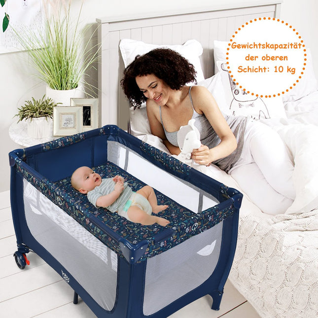 2 in 1 travel cot & playpen foldable children's bed 125 x 65 x 76 cm blue