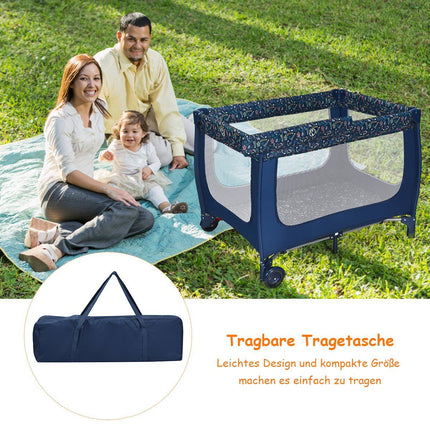 2 in 1 travel cot & playpen foldable children's bed 125 x 65 x 76 cm blue