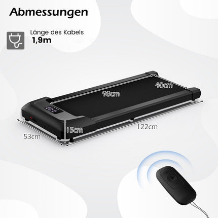 2 in 1 treadmill under desk walking pad with LED display 122 x 53 x 15 cm black