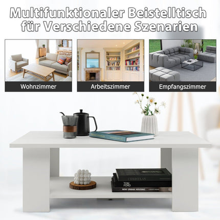 2 level coffee table made of wood, side table, load capacity up to 125 kg, 90 x 52 x 32 cm, white