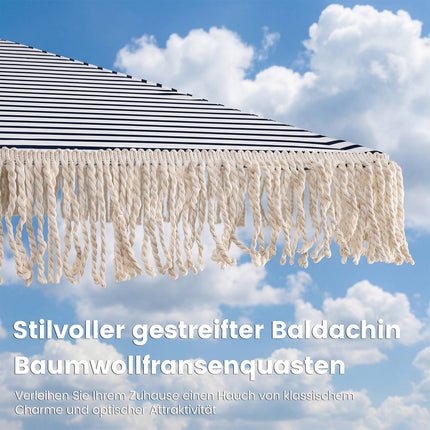 2m Blue Patio Umbrella with Fringe and Metal Pole
