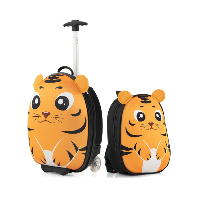 2-piece children's suitcase & backpack with wheels & 3-stage telescopic handle 12"+16" children's trolley Tiger
