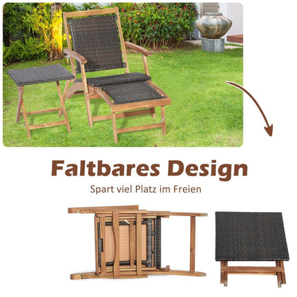2-piece garden furniture set consisting of a chair with extendable footrest and side table made of brown acacia wood