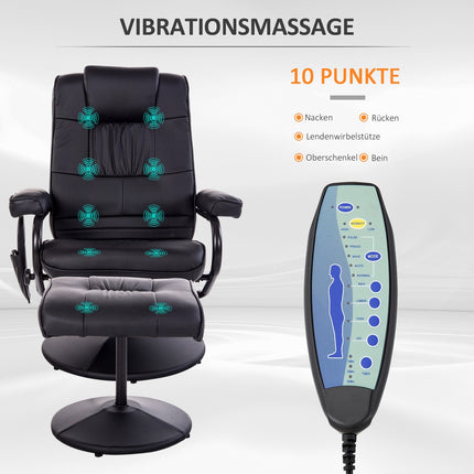 Reclining massage chair, 360° rotatable, remote control, black