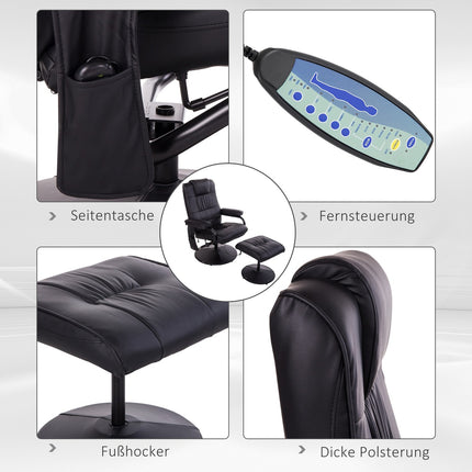 Reclining massage chair, 360° rotatable, remote control, black