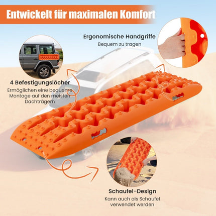 2 pieces traction aid sand sheets off-road tire ladder for sand/mud/snow 107 x 31 x 7 cm orange