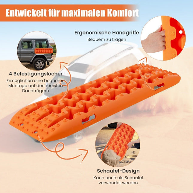 2 pieces traction aid sand sheets off-road tire ladder for sand/mud/snow 107 x 31 x 7 cm orange