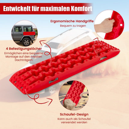 2 pieces traction aid sand sheets off-road tire ladder for sand/mud/snow 107 x 31 x 7 cm red