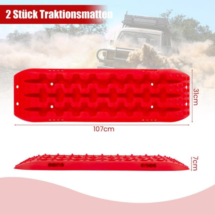 2 pieces traction aid sand sheets off-road tire ladder for sand/mud/snow 107 x 31 x 7 cm red