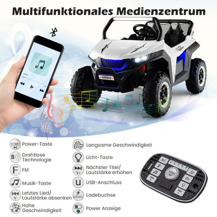 2-seater 12V children's car with music and headlights 118 x 74 x 71 cm-White