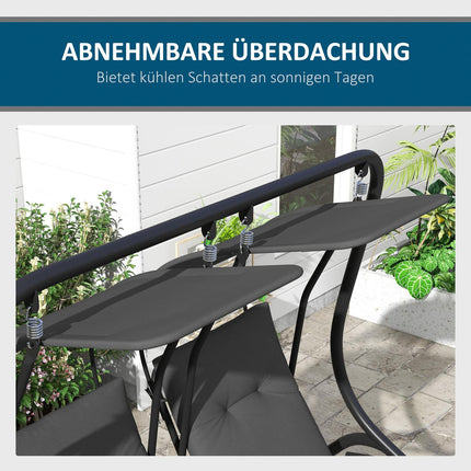 2-seat garden swing with canopy - Steel frame, grey