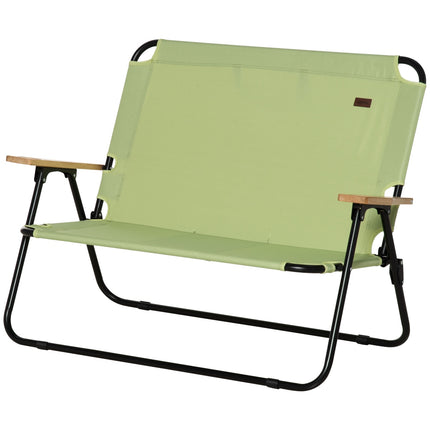 2-seater folding camping chair with cup holder, light green