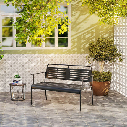 2-seater black garden bench, water-repellent, 240 kg capacity