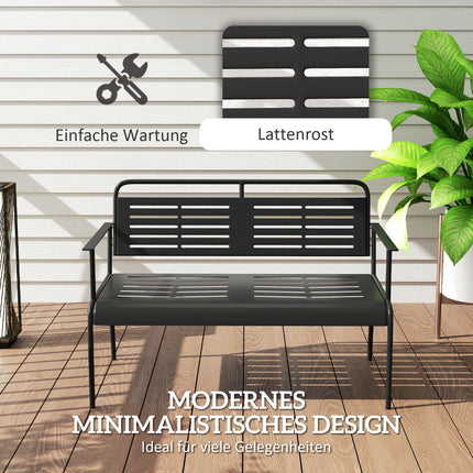 2-seater black garden bench, water-repellent, 240 kg capacity