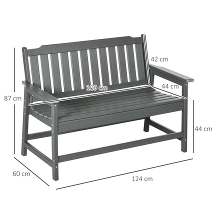 Weatherproof 2-seater garden bench with backrest, 124x60x87cm