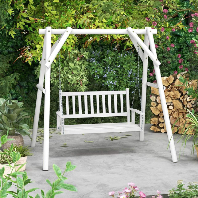 2-seater hanging bench made of solid wood, porch swing, load capacity up to 230 kg, white