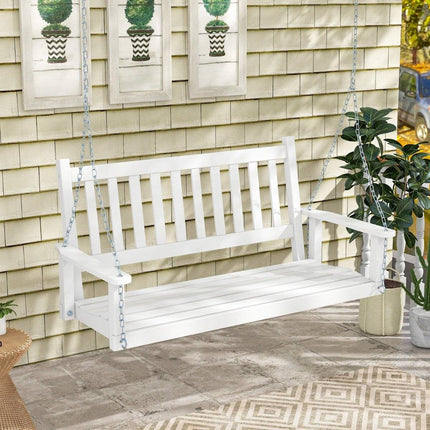 2-seater hanging bench made of solid wood, porch swing, load capacity up to 230 kg, white