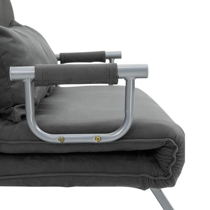 Gray 3-in-1 sofa bed, imitation suede, 2-seater with armrests