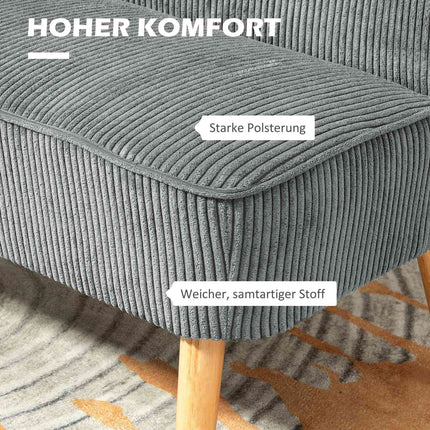 2-seater gray Manchester sofa, wooden legs, padded upholstery