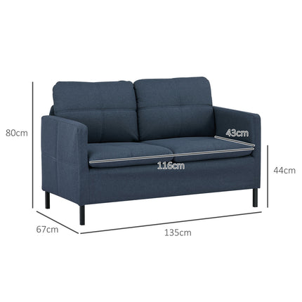 2-seater sofa in linen look - steel legs, dark blue