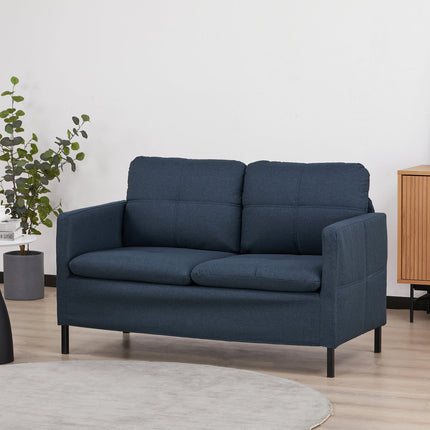 2-seater sofa in linen look - steel legs, dark blue