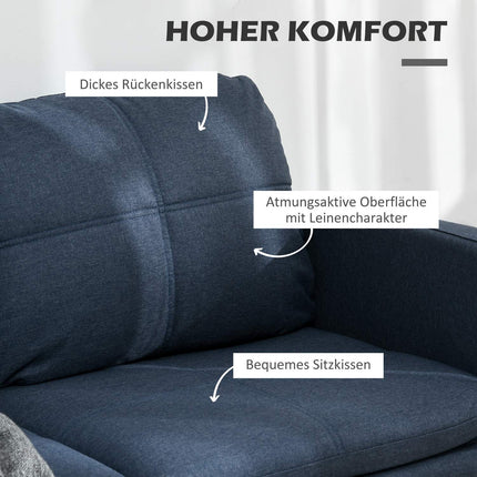 2-seater sofa in linen look - steel legs, dark blue