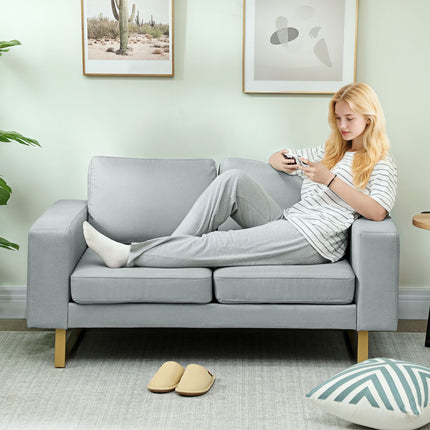 2-Seater Sofa, Light Grey, Solid Wood Frame, Metal Legs