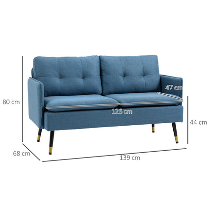 Modern dark blue 2-seater sofa with thick cushions