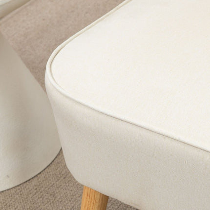 Cream white 2-seater sofa with wooden legs, linen look