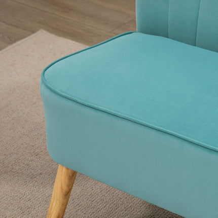 Green Linen-Look Loveseat sofa, 2-seater with wooden legs