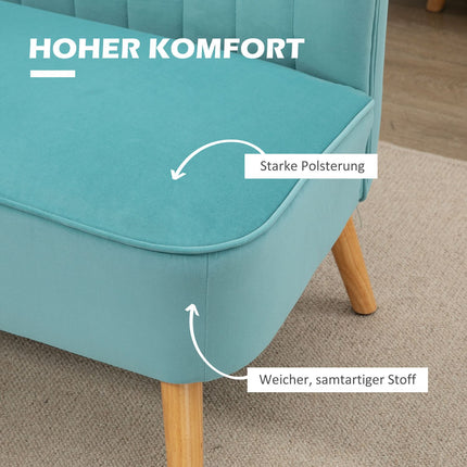 Green Linen-Look Loveseat sofa, 2-seater with wooden legs