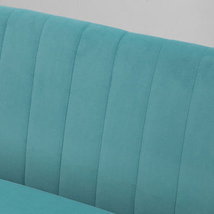 Green Linen-Look Loveseat sofa, 2-seater with wooden legs