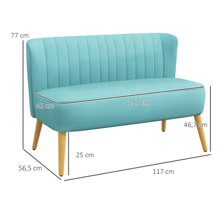 Green Linen-Look Loveseat sofa, 2-seater with wooden legs