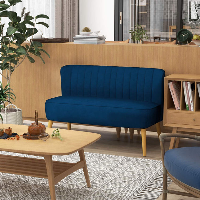 Sky blue Loveseat sofa with wooden legs - linen look