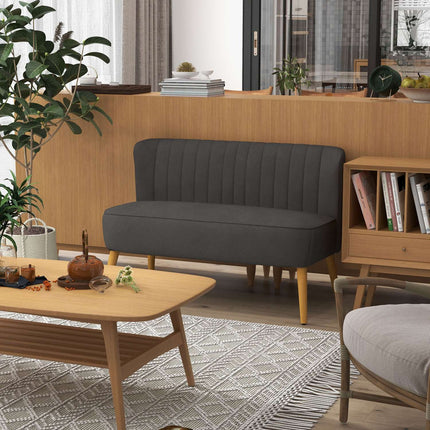 Dark gray Linen-Look Loveseat, wooden legs, 2-seater