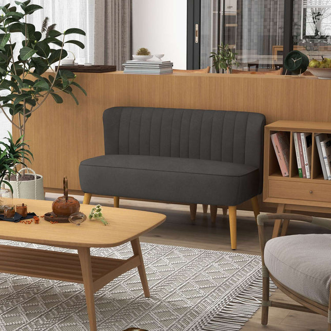 Dark gray Linen-Look Loveseat, wooden legs, 2-seater