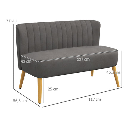 Dark gray Linen-Look Loveseat, wooden legs, 2-seater