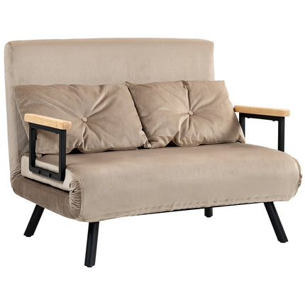 2-seater velvet sofa bed, adjustable backrest, light brown