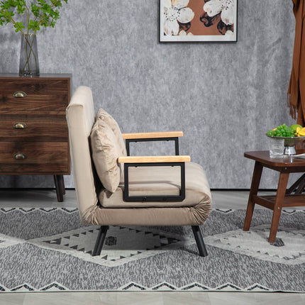 2-seater velvet sofa bed, adjustable backrest, light brown
