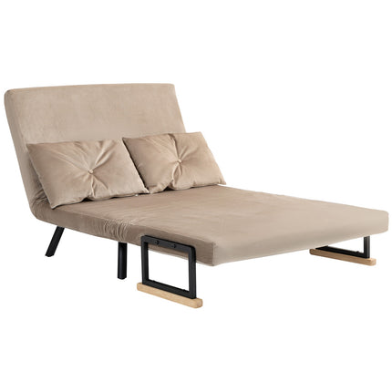 2-seater velvet sofa bed, adjustable backrest, light brown