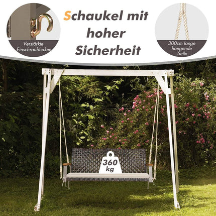 2-seater swing bench with cushions PE rattan hanging bench up to 360 kg garden swing white