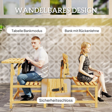 Garden bench in 2-seater teak with convertible backrest