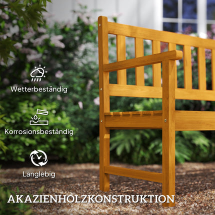 2-Seater Acacia Garden Bench, Teak Finish, Foldable Table
