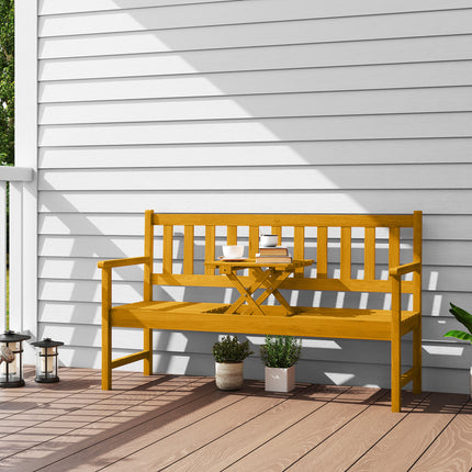 2-Seater Acacia Garden Bench, Teak Finish, Foldable Table