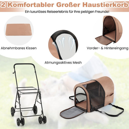 2 tier dog stroller up to 16 kg dog buggy with mesh windows drink holder beige