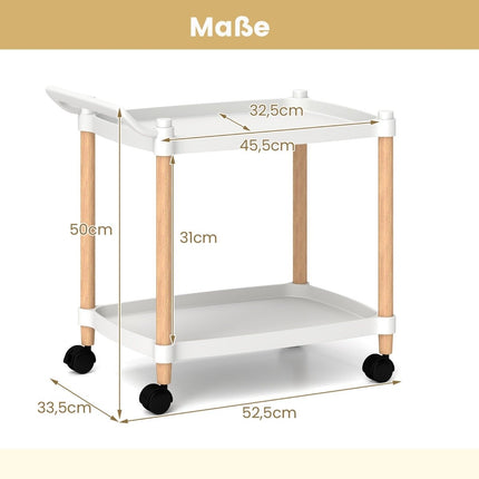 2-tier rolling cart with lockable wheels & beechwood frame trolley organizer
