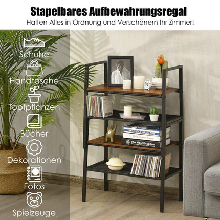 2-tier storage rack made of wood and metal. Compact storage rack, brown and black