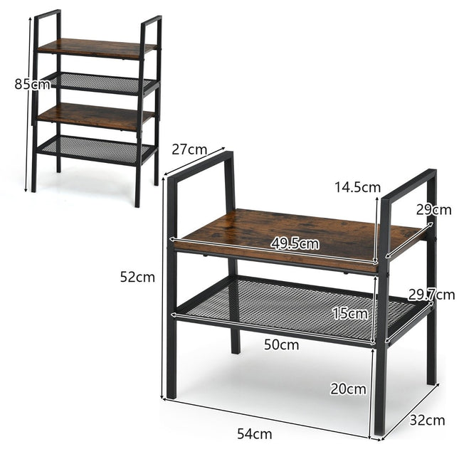 2-tier storage rack made of wood and metal. Compact storage rack, brown and black