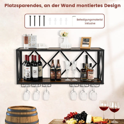 2 tier wine rack wall with metal frame & 6 rows of wooden wine glass holder bottle rack